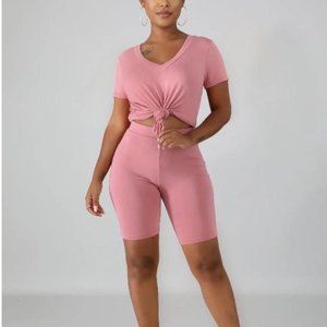 Two-Piece Biker Short Set - Mauve
